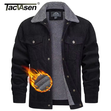 TACVASEN Thicken Fleece Lining Mens Corduroy Jacket Sherpa Lined Winter Coats Trucker Cargo Workwear Multi-Pocket Outwear